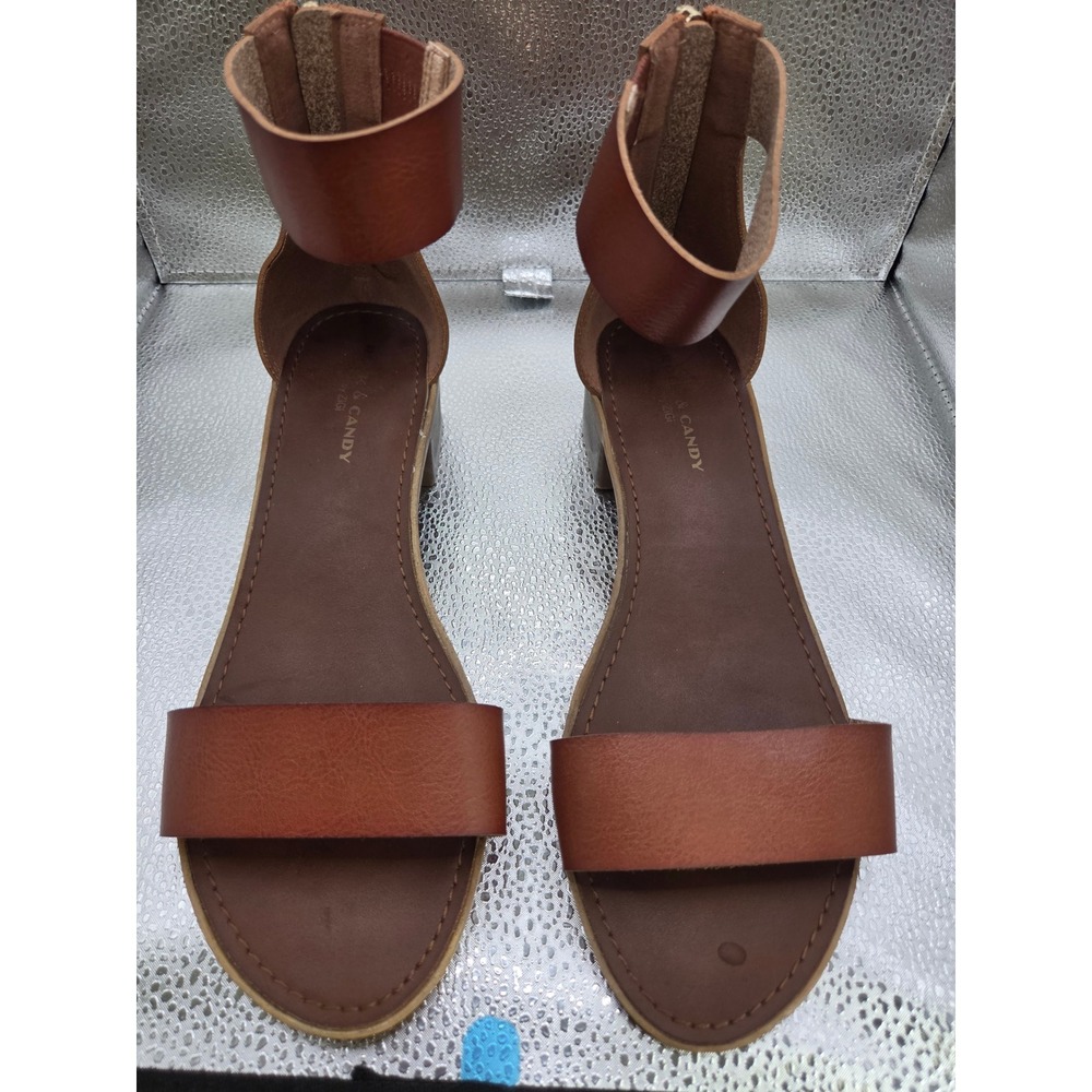 Rock & Candy by Zigi Kandie Brown Ankle Strap Block Heel Sandals Womens 9.5
